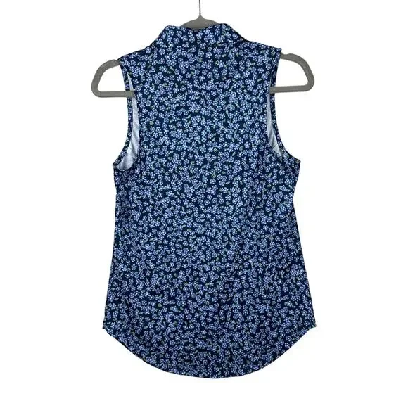 Bad Birdie Sleeveless Collared Shirt Size S Navy Floral Tennis Pickleball Golf - Picture 2 of 7